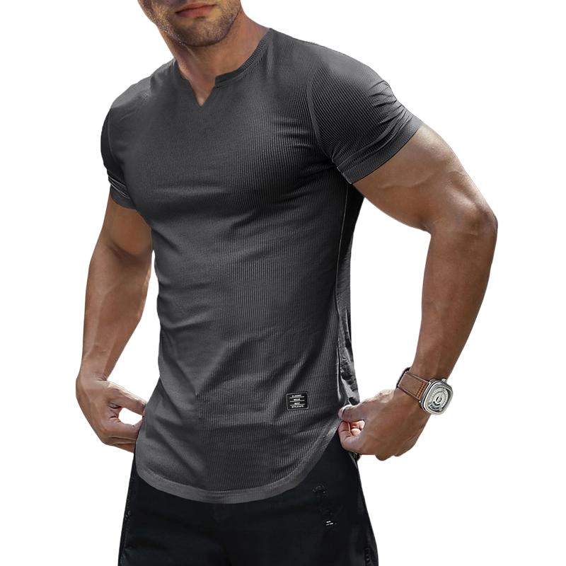 Men's Plain Muscle Slim Fitted T Shirt Polyester V-Neck Longline Shirt