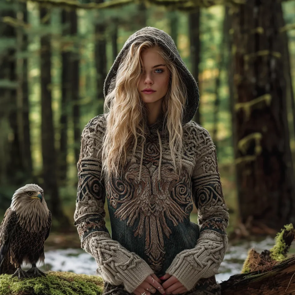 Women's Viking-style Winter Warm Hooded Knitted Sweater