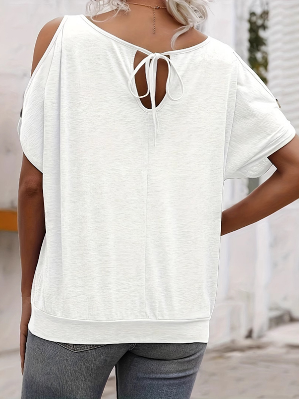 Split-Joint Loose Short Sleeves Cold shoulder T-Shirts Tops