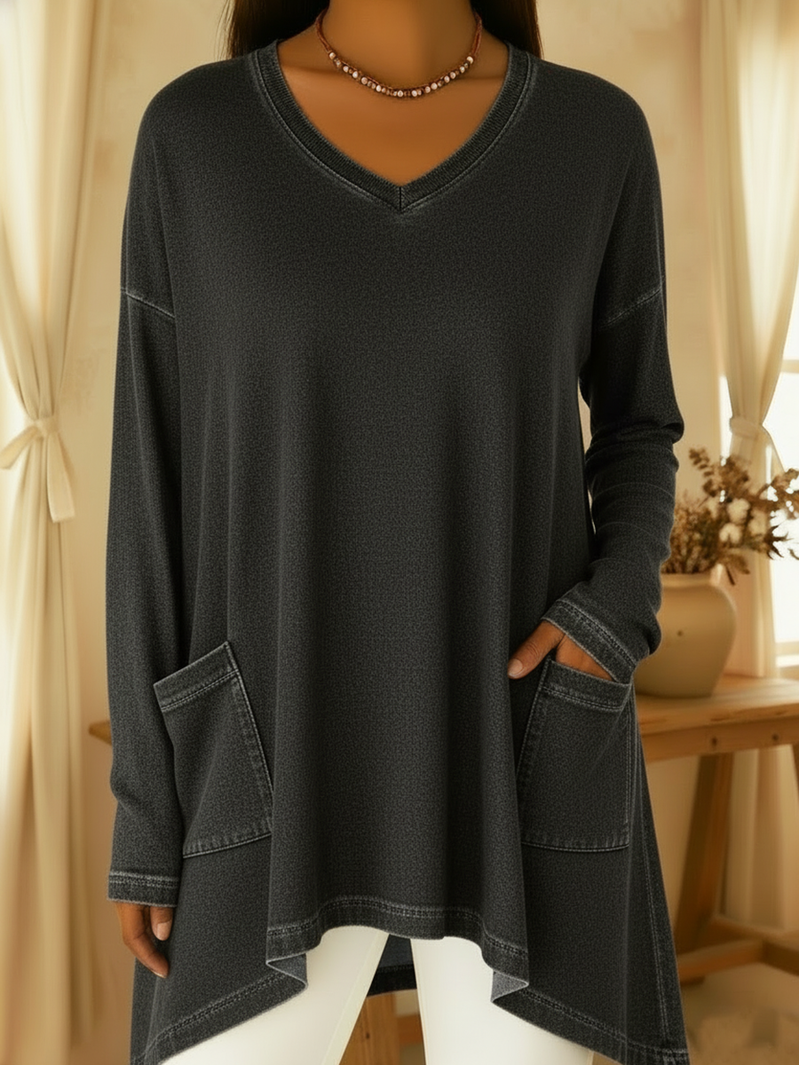 Casual Irregular Hem Denim Top