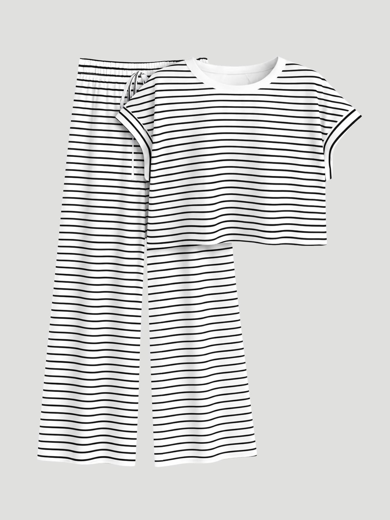 Women's 2-Piece Stripe Cross Back Lounge Set