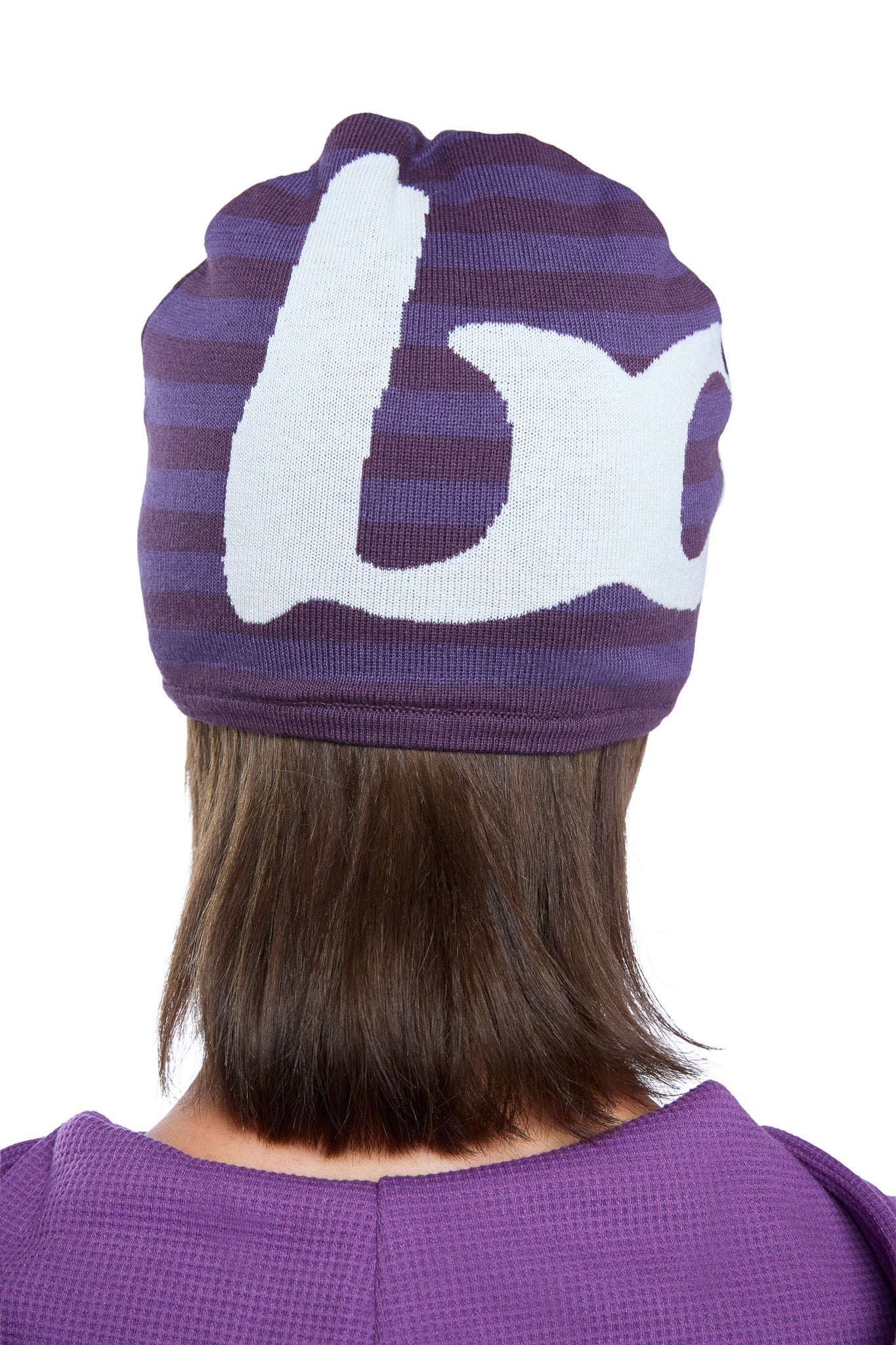 STRIPED KNIT BEANIE (ROYALTY PURPLE/CREAM)