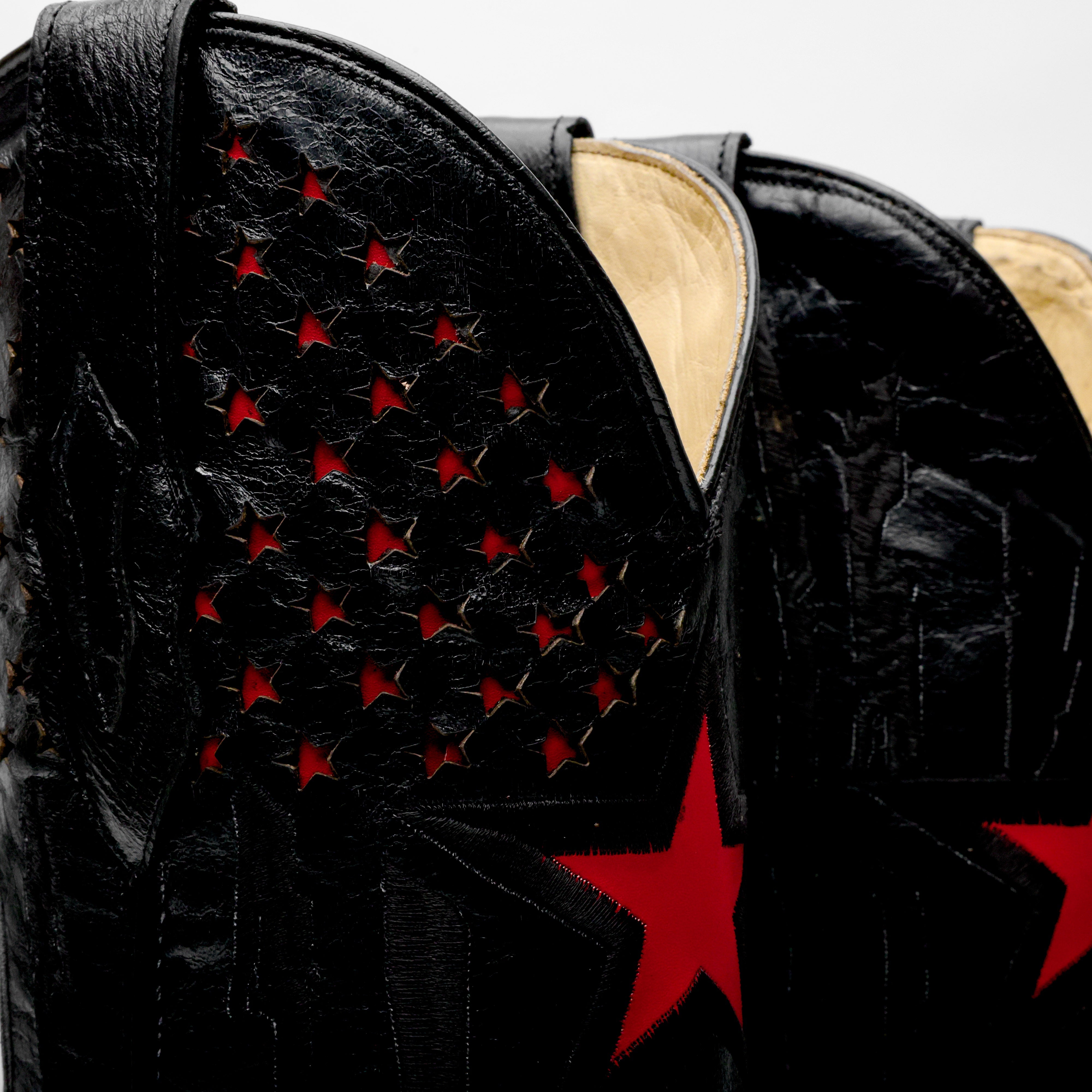 Black Basketweave Leather Boots - Square Toe