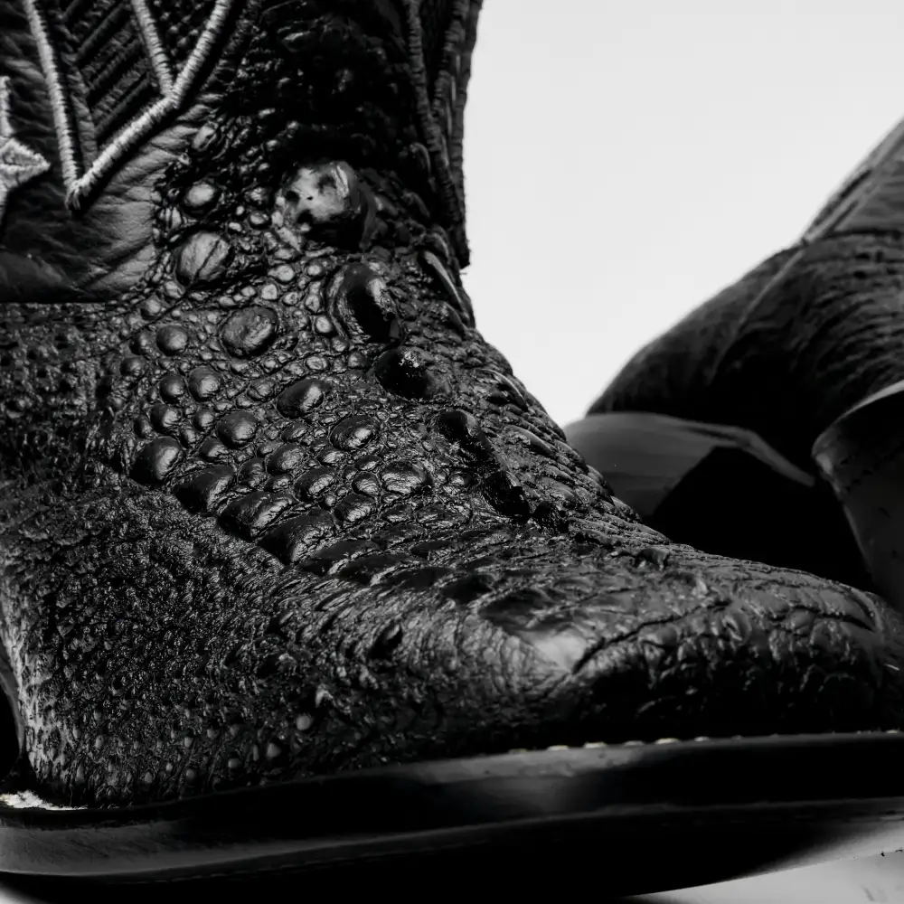 Black Snapping Turtle Leather Boots - Square Toe