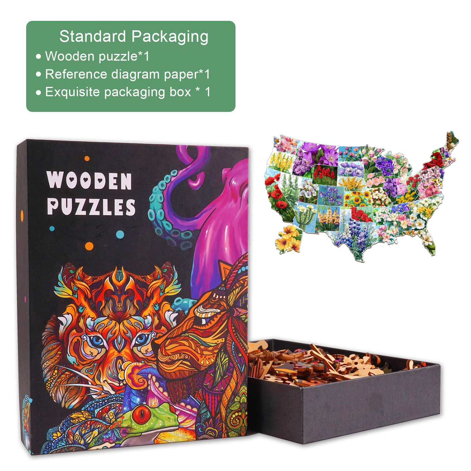 USA STATE FLOWERS Wooden Jigsaw Puzzle