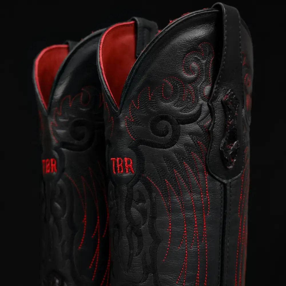 Black/Red TBR Pirarucu Leather Boots - Square Toe