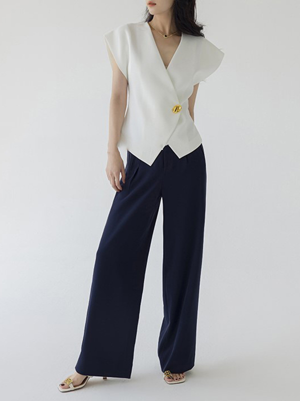 Asymmetric Buttoned Sleeveless V-Neck Vest Top