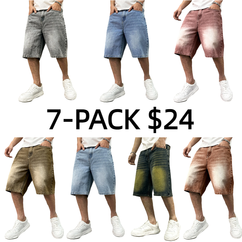 Men's washed retro color denim shorts