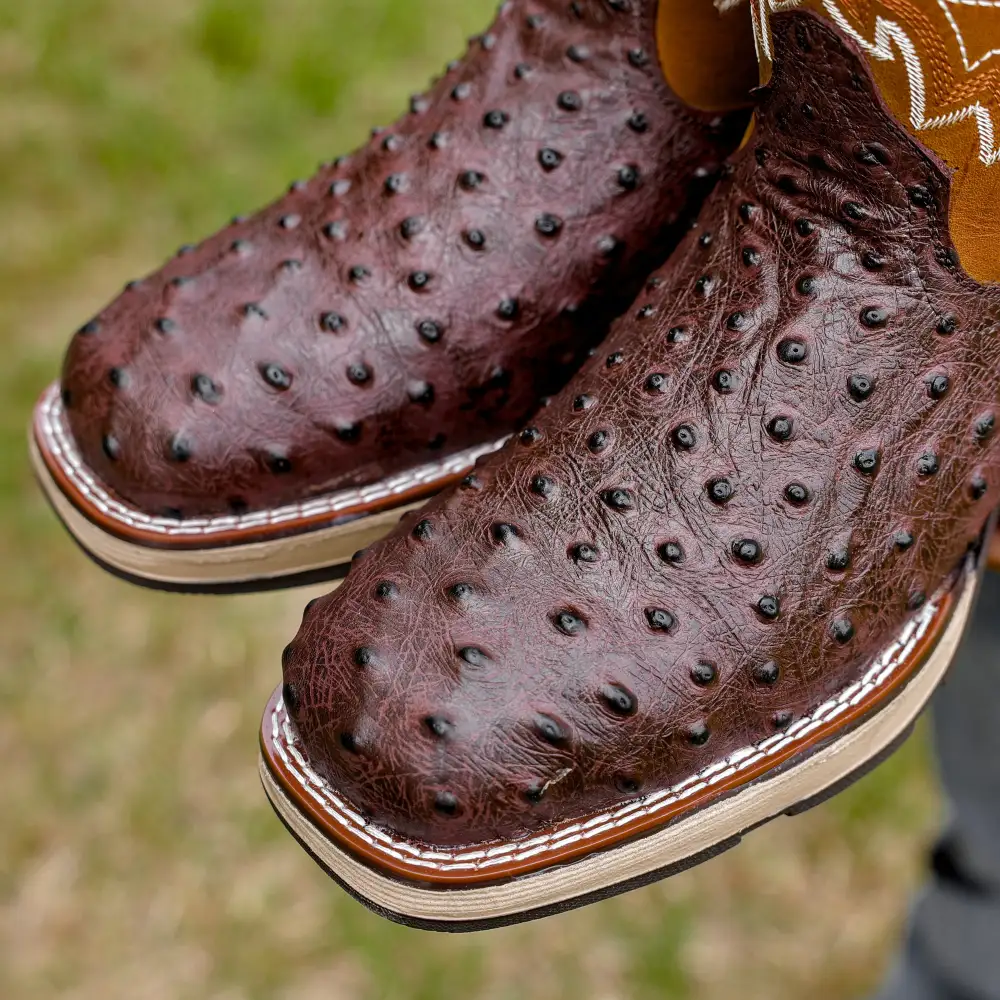 Brown Ostrich Leather Boots With 3D Lightweight Sole - Composite Toe
