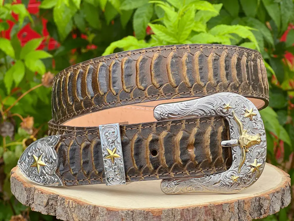 Rustic Brown Python Leather Belt