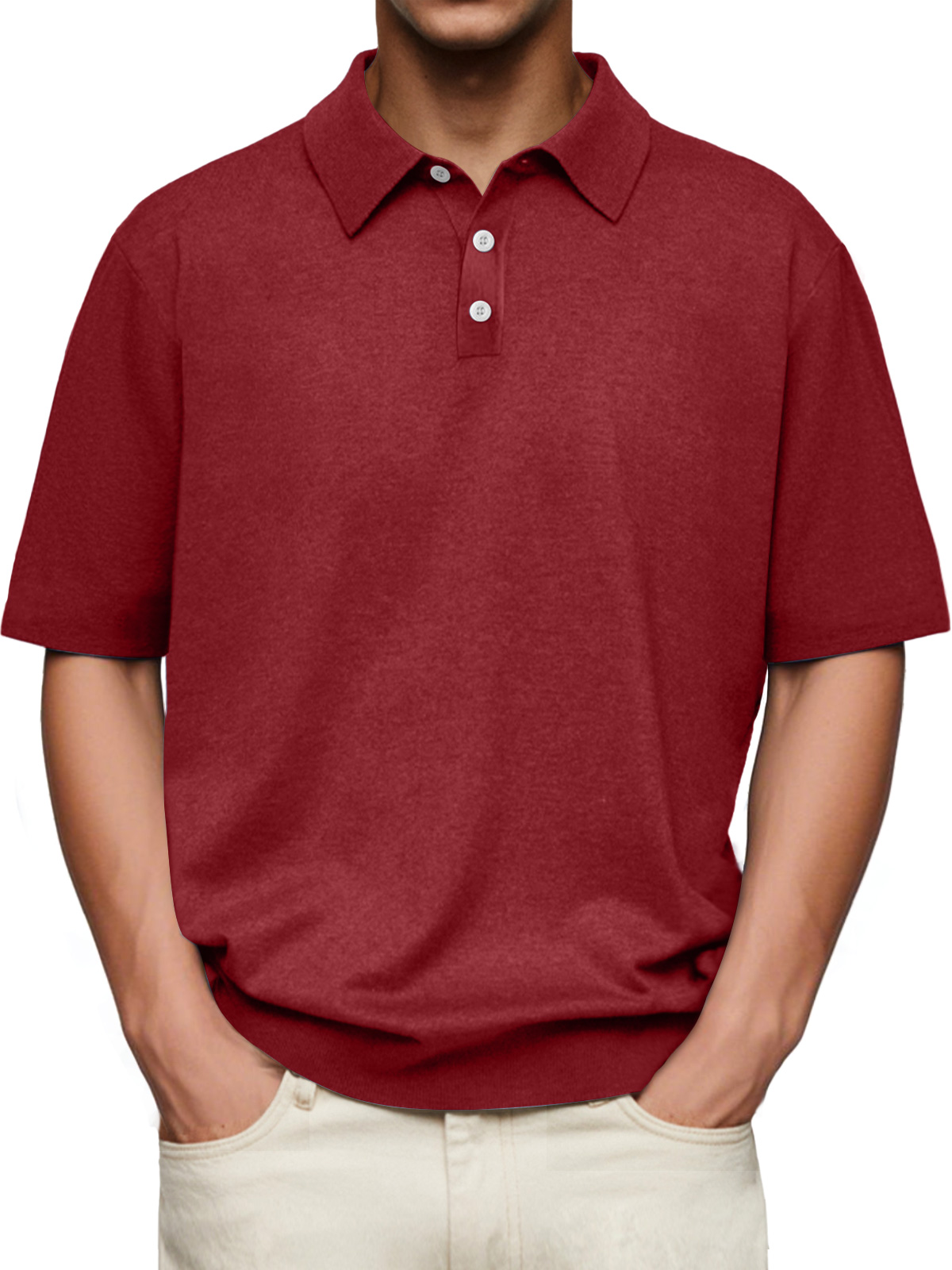 Men's Daily Lapel Button Casual Solid Color Comfortable Short-sleeved Polo Shirt