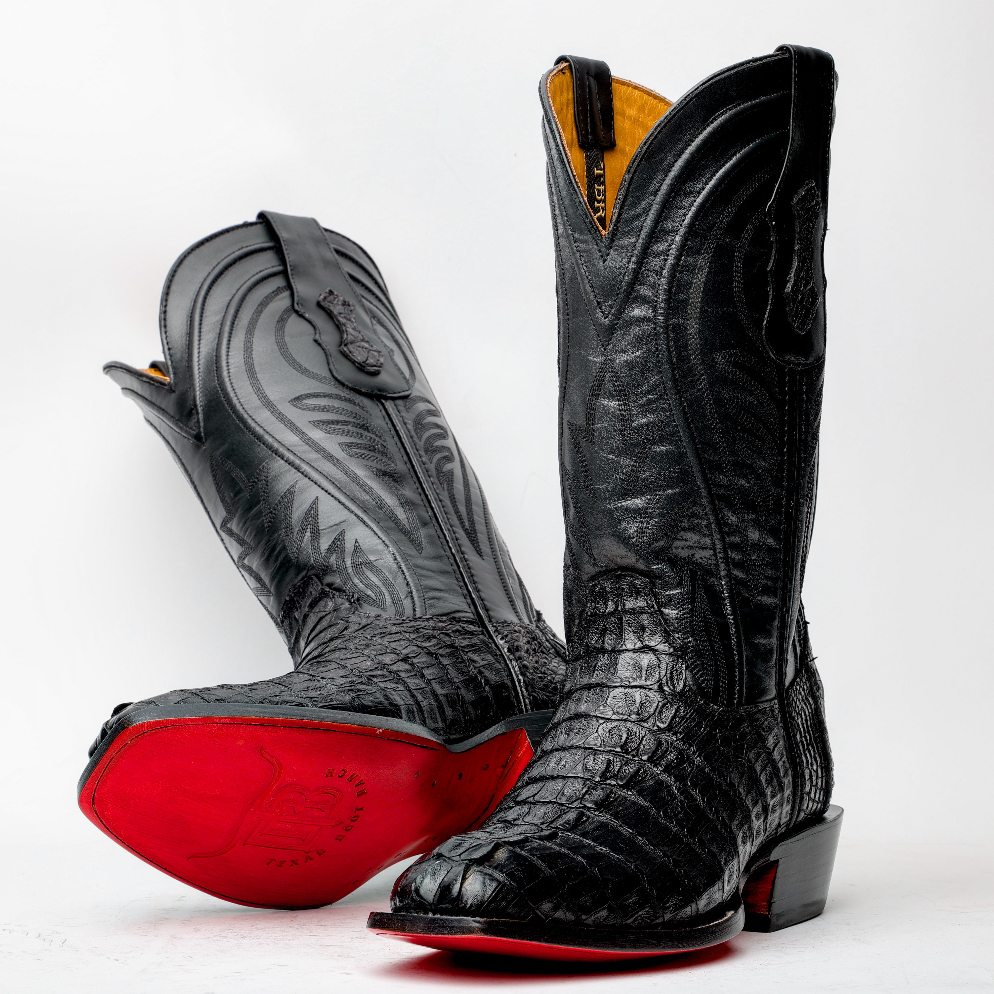 Black GENUINE Caiman Tail Boots - French Toe
