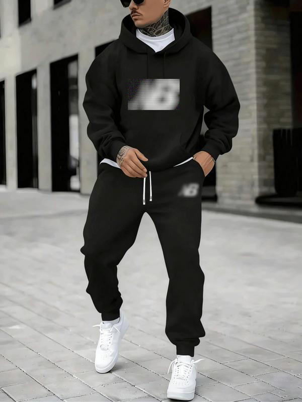 Plus Size Geometric Print Hoodie & Jogger Set