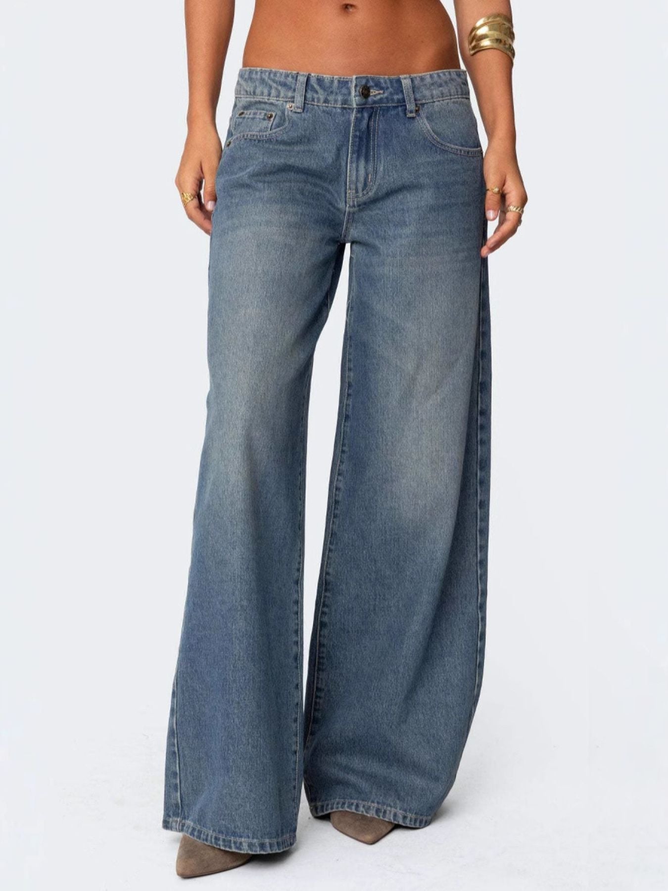 Vintage Wash Wide Leg Jeans