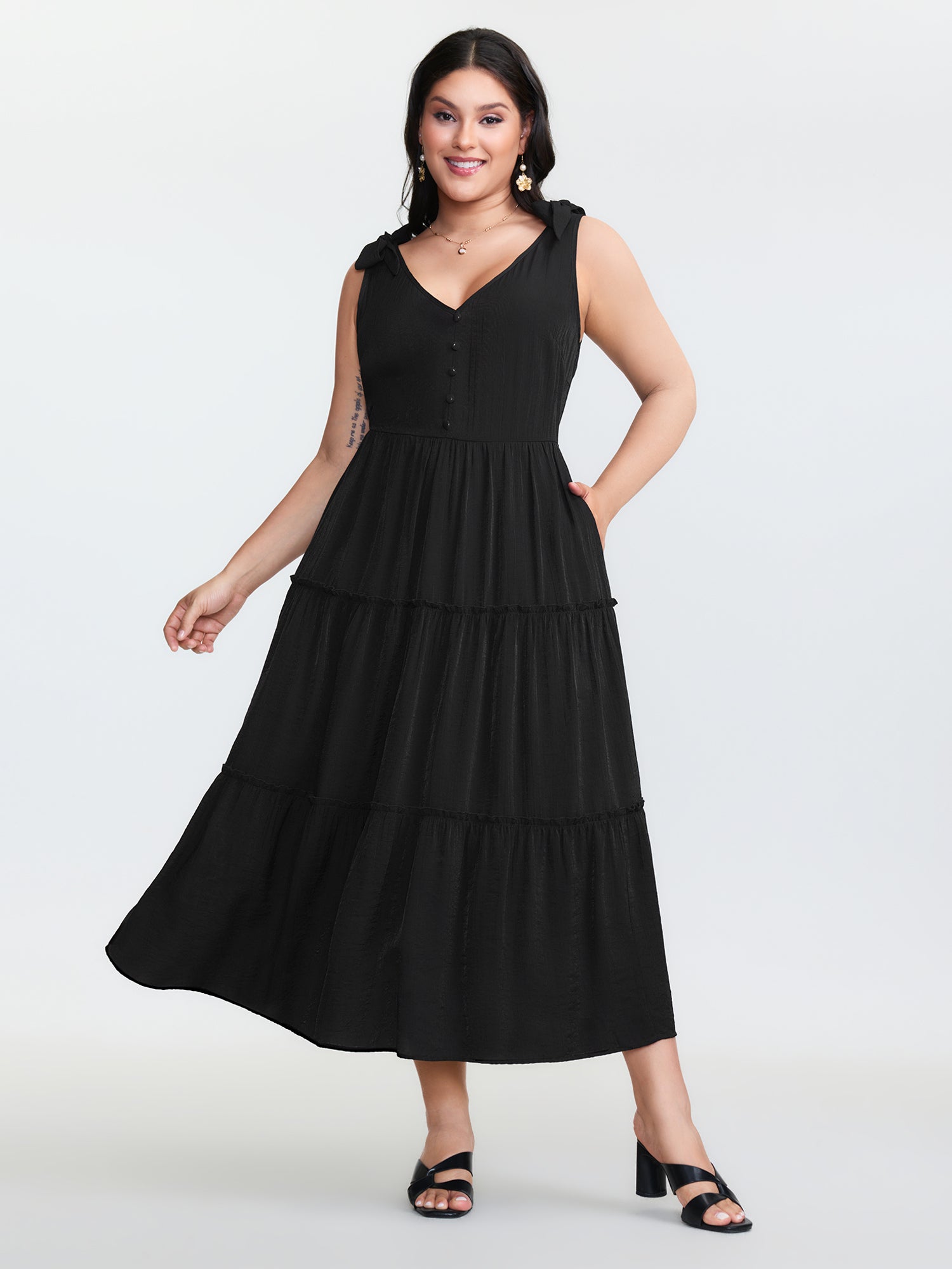 Classic Shoulder-Tie Tiered Maxi Dress