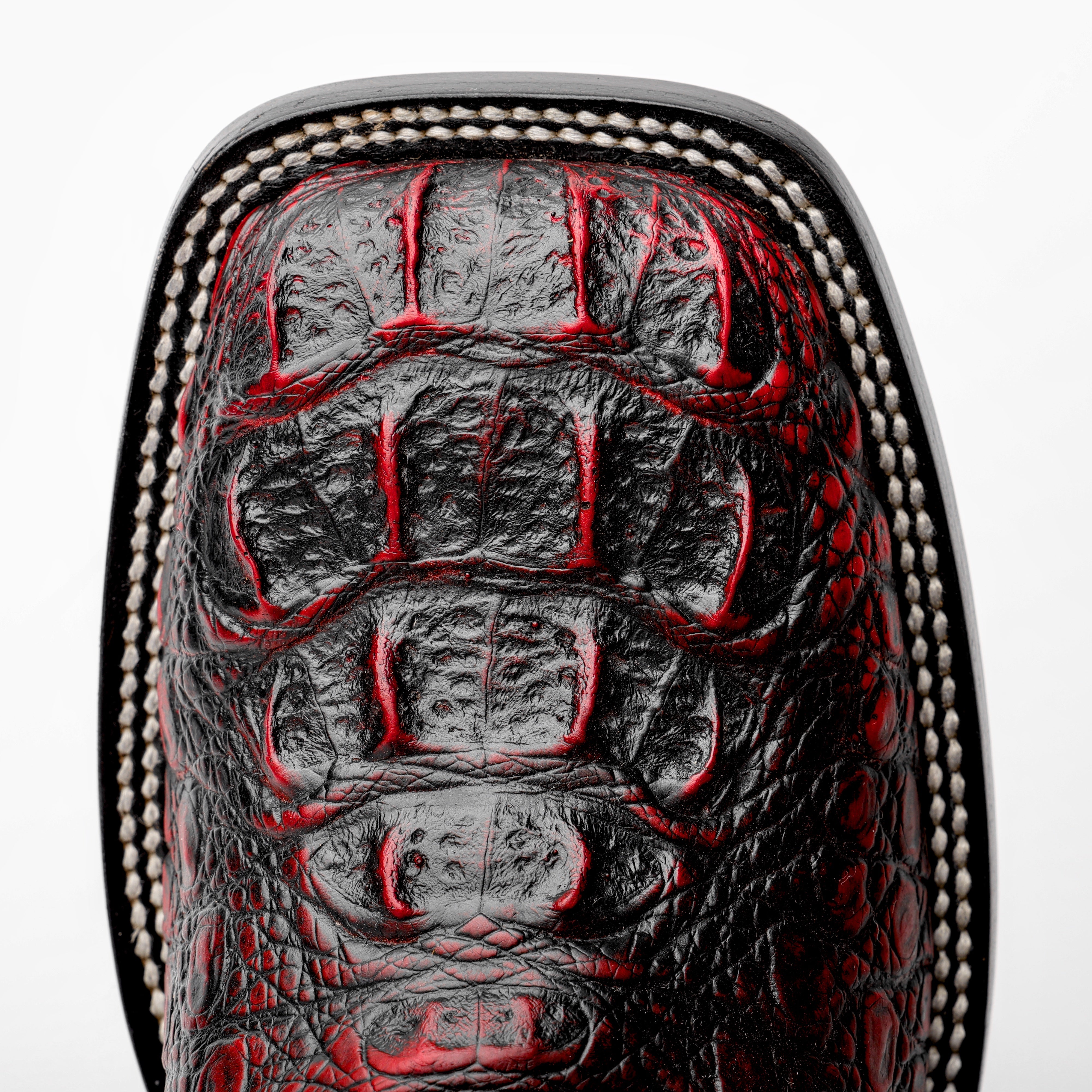 Black Cherry Caiman Neck Leather Boots - Square Toe