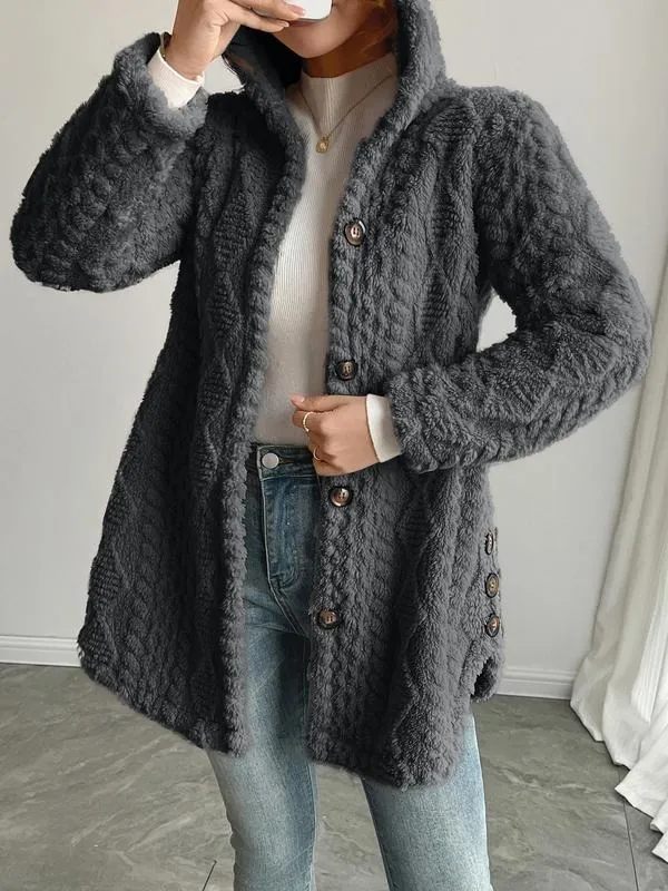 Women's Solid Color Fuzzy Hooded Jacket