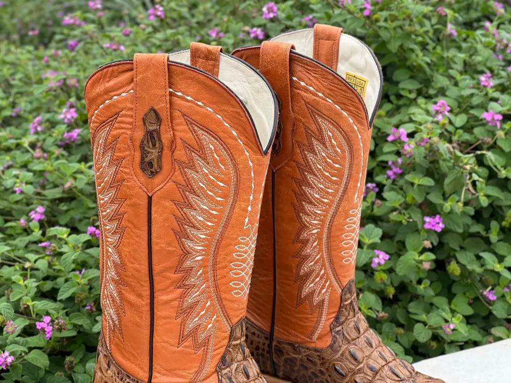 Men’s Honey Crocodile Leather Boots With Orange Shaft