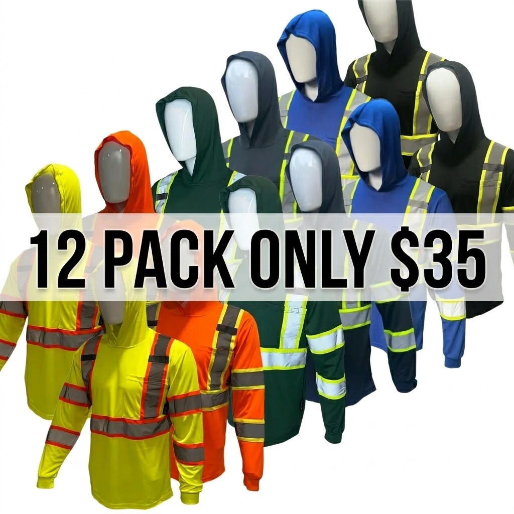 12/6 PACK SHIRT High Visibility Long Sleeve Safety Shirt with hoodie