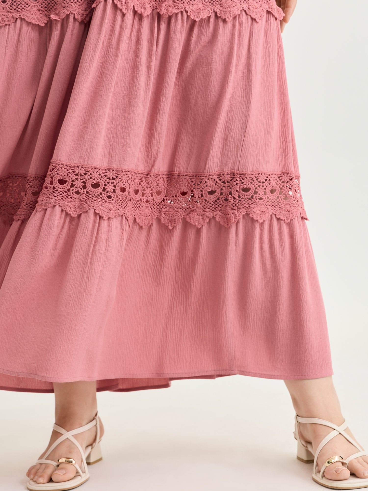 Lace Trim V-Neckline Tiered Maxi Dress