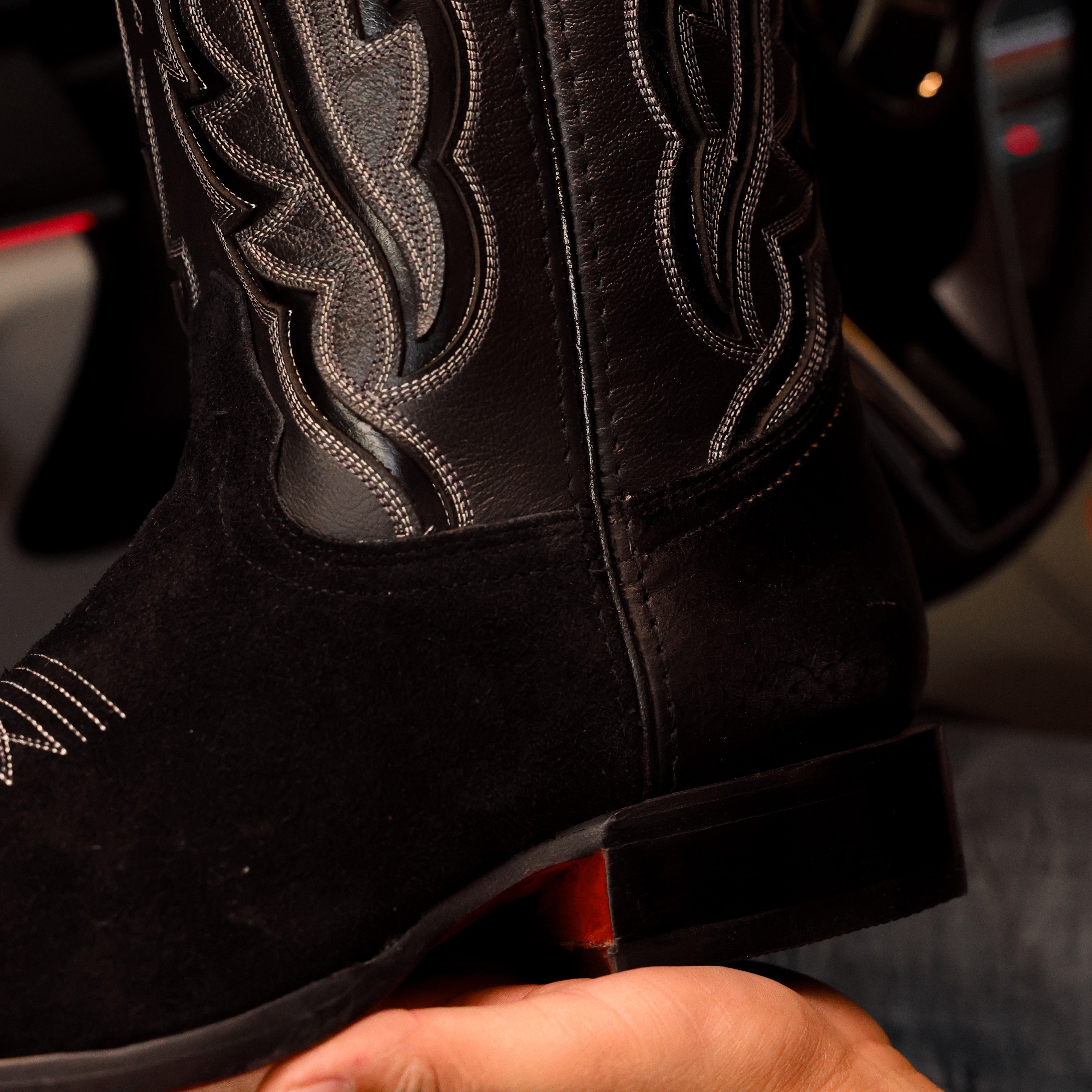 TOTAL BLACK Rough-Out Leather Boots - Square Toe