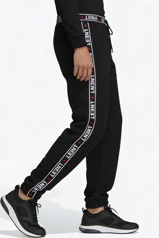 BENT TAPE DETAIL BLACK TRACK PANTS - Trendy Leisure