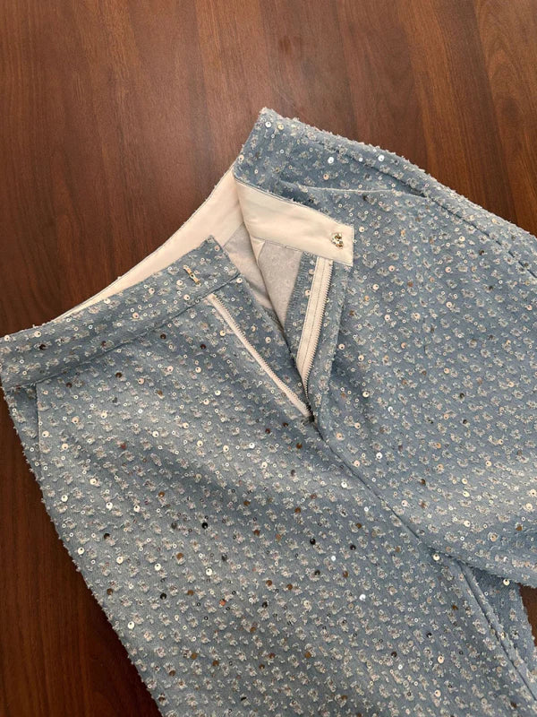 ✨ Sparkle & Slay: Women's Sequined Denim Straight-Leg Pants – Trendy, Chic & Comfy ✨