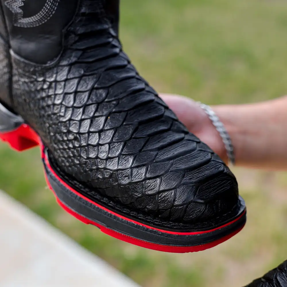 Black Anaconda Leather Boots With 3D Lightweight Sole - Composite Toe