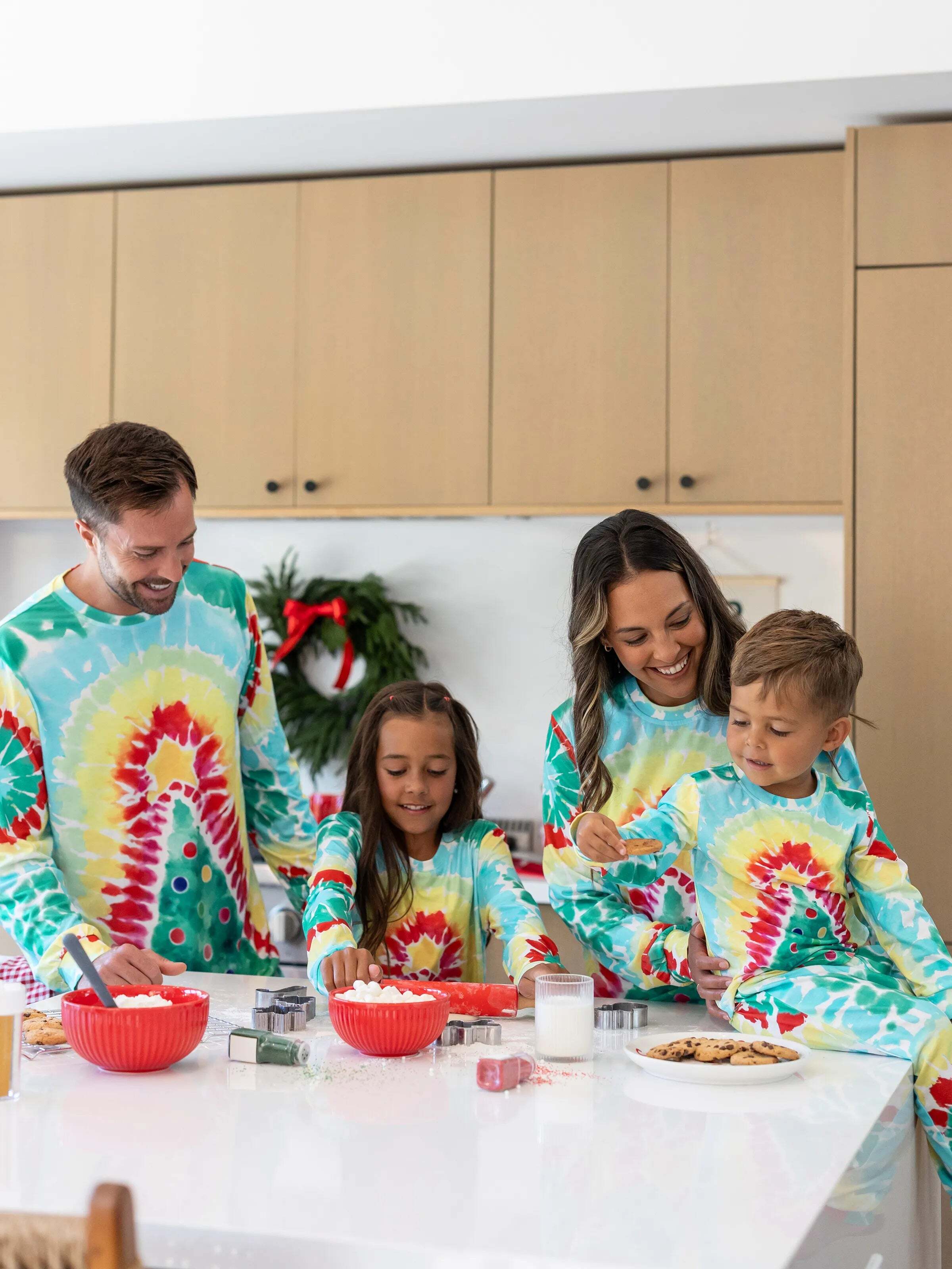 Christmas Matching Family Pajamas Set Colorful Christmas Tree Print PJS with Christmas Socks Multi-color