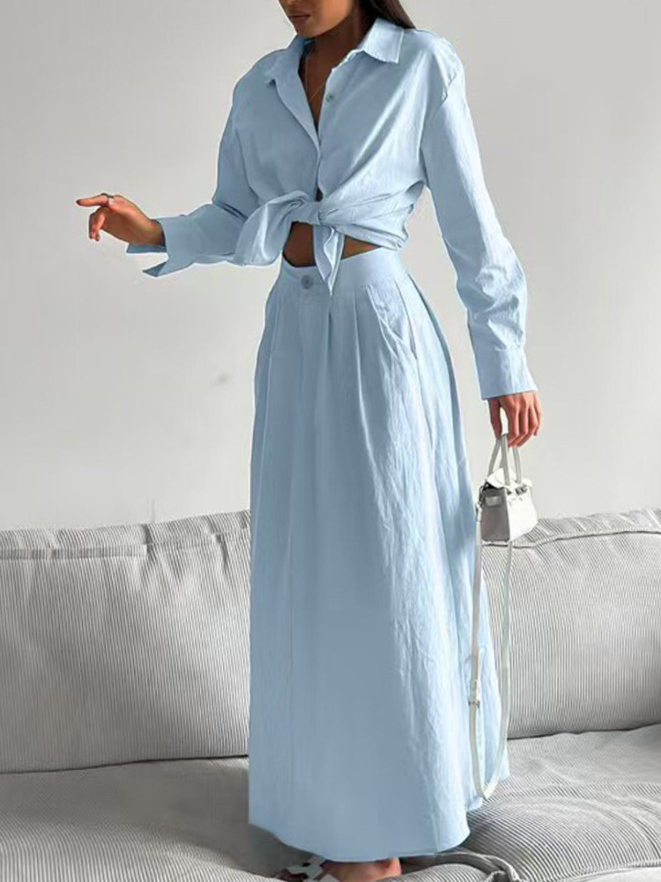 Tie-Front Shirt and Maxi Skirt Set