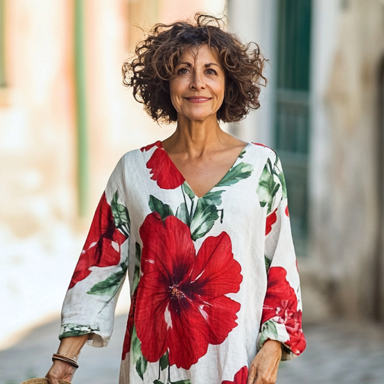 Vintage Loose Linen Patchwork Dress 77f0