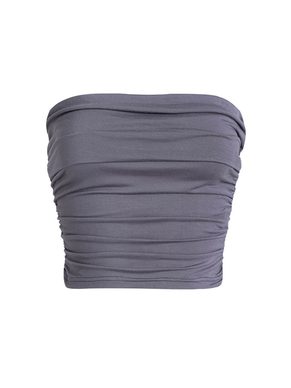 Pleated Solid Color Skinny Sleeveless Tube Vest Top