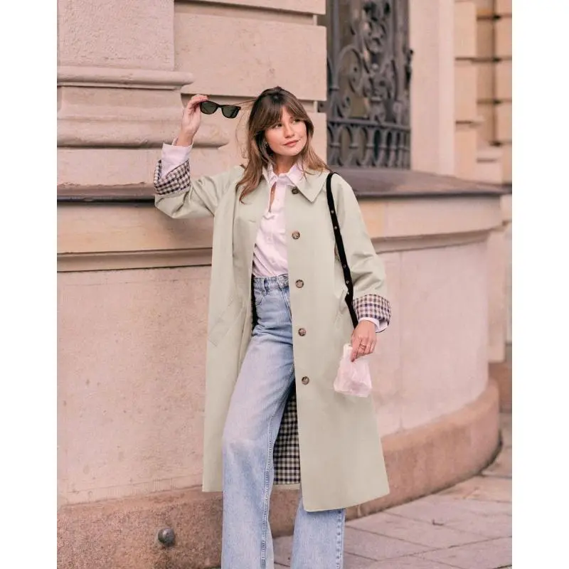 Womens Long Trench Coat Single Breasted Windproof Overcoat