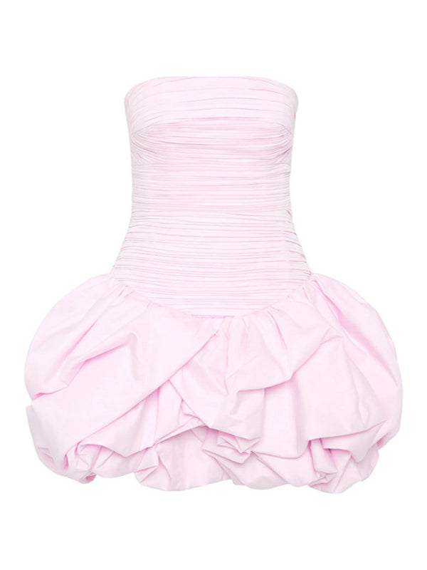 Tube Top High Waist Pleated Tutu Mini Dress