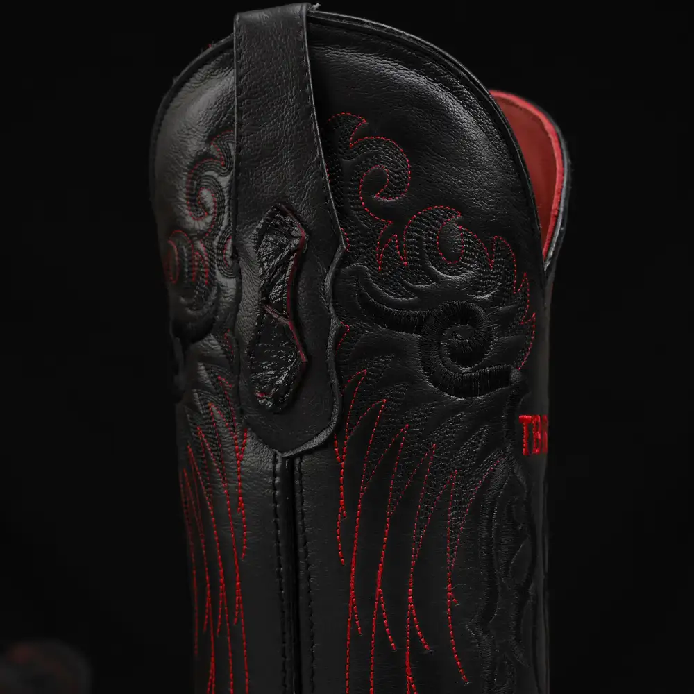 Black/Red TBR Pirarucu Leather Boots - Square Toe