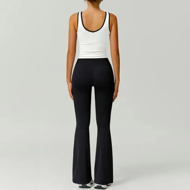 Womens Colorblock Tank Top & Flare Leg Pants Tracksuit Set