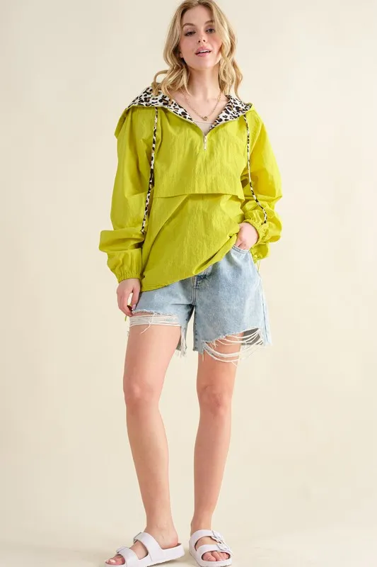 Leopard Print Hoodie Zipper Up Pocket Windbreaker