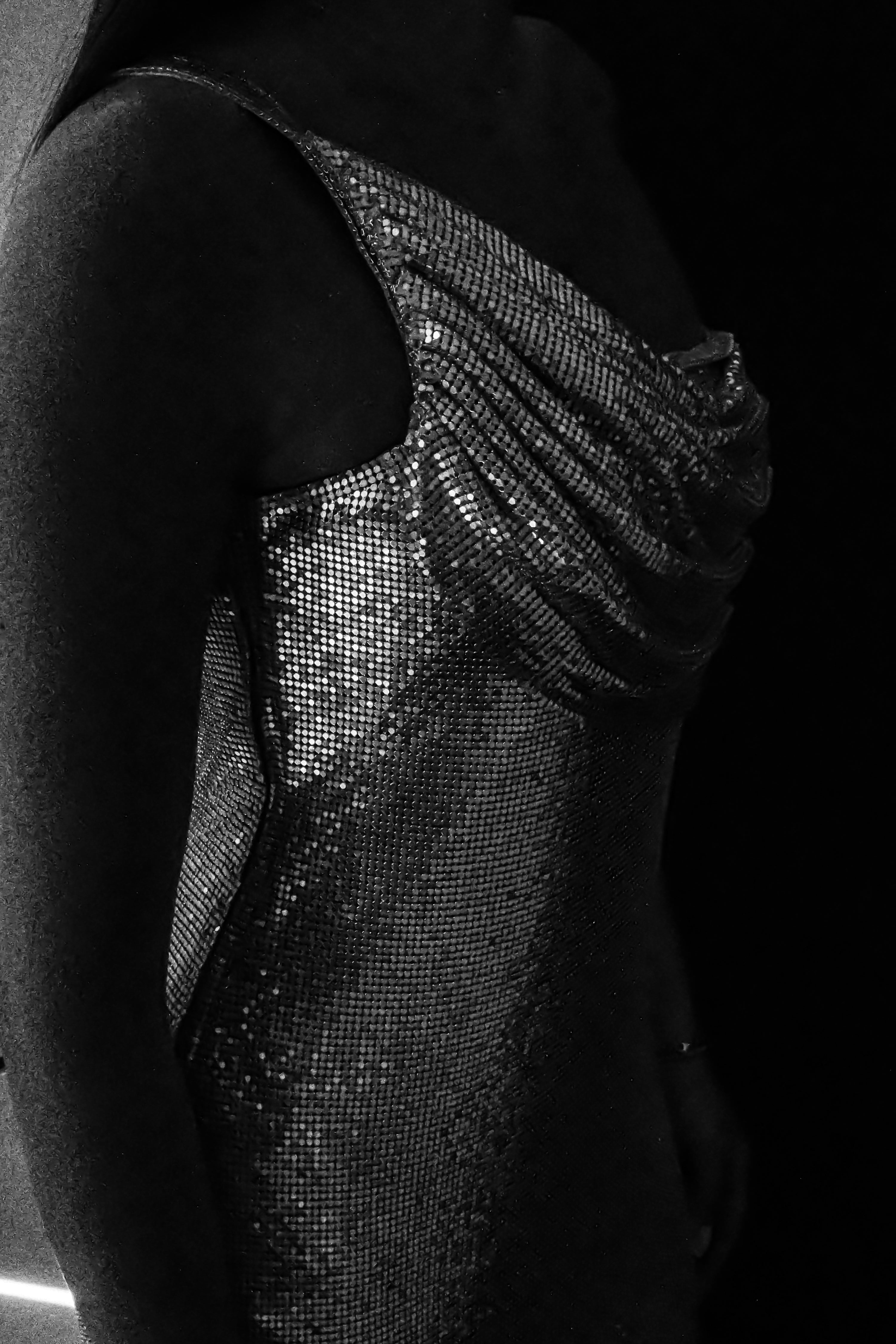 Silver One Shoulder Glow Mesh Mini Dress