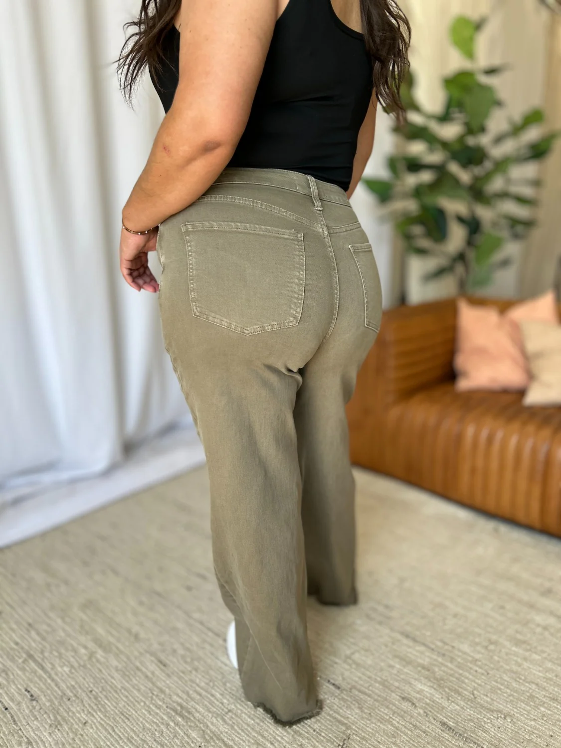 Full Size High Rise Garment Dye Wide Leg  Jeans