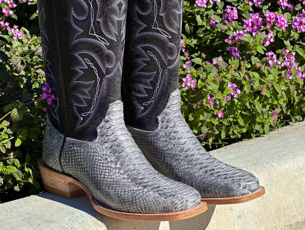 Mens Gray Python With Black Shaft Leather Boots