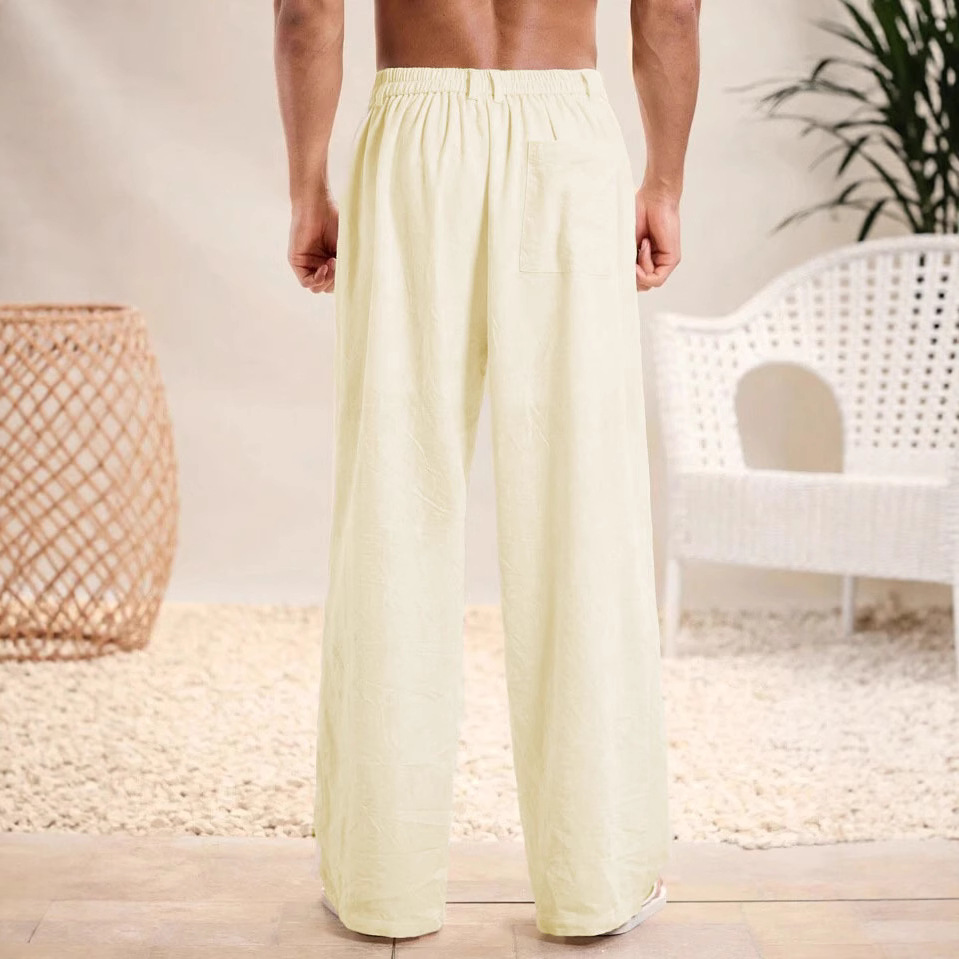 Men's loose cotton and linen casual trousers