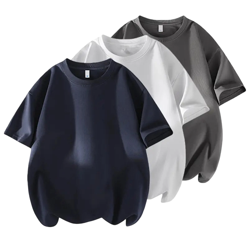 Men's 3PCS 100% cotton Crew Neck T-Shirts Set - Soft Loose Fit Navy Gray Black Tees for Casual Daily Wear