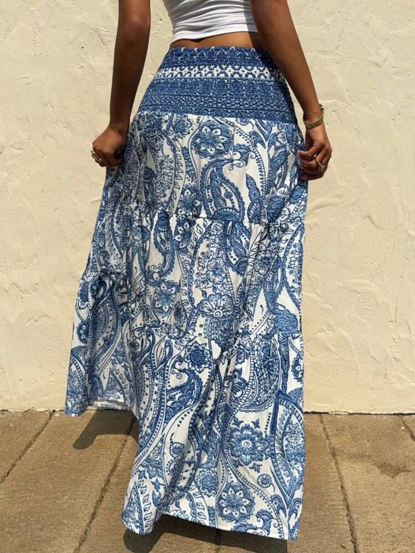 Boho Print High Waist Maxi Skirt