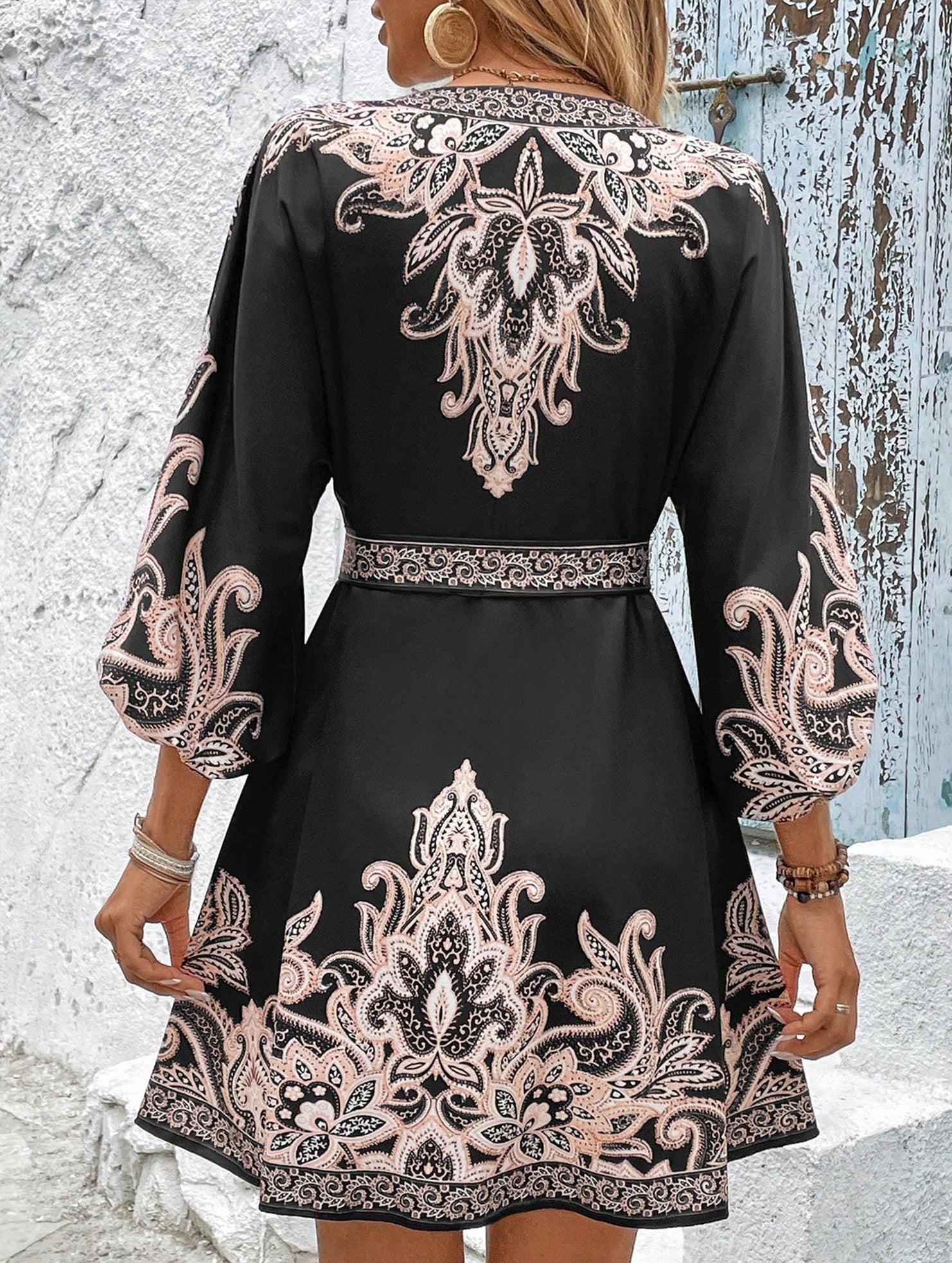 Tie Waist Print Midi Dress