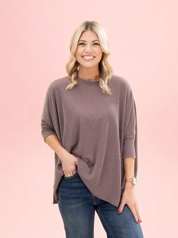 Raised Rib Easy-Fit Dolman 3/4 Sleeve Top