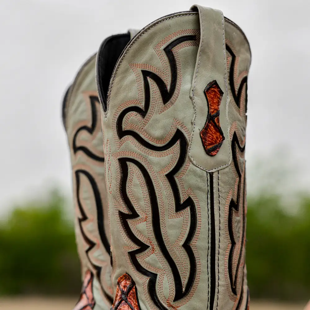 Cognac Pirarucu Leather Boots - Square Toe