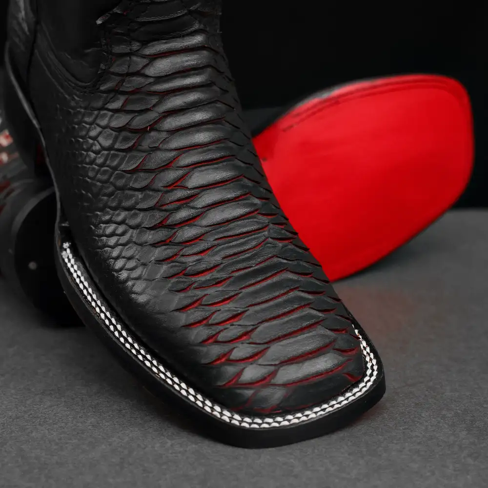 “Royal Flush” Python Leather Boots - Square Toe
