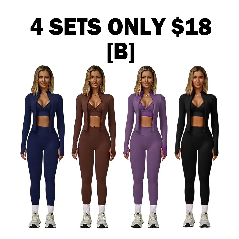 Women's 3-piece set - vest + high-waisted sweatpants + zippered short jacket