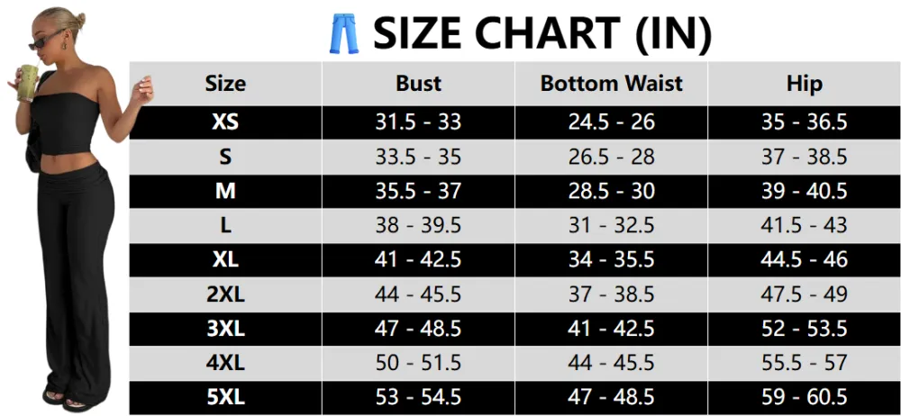 Two-Piece Set Women's Solid Crop Tube Top & Foldover Waist Flare Leg Pants