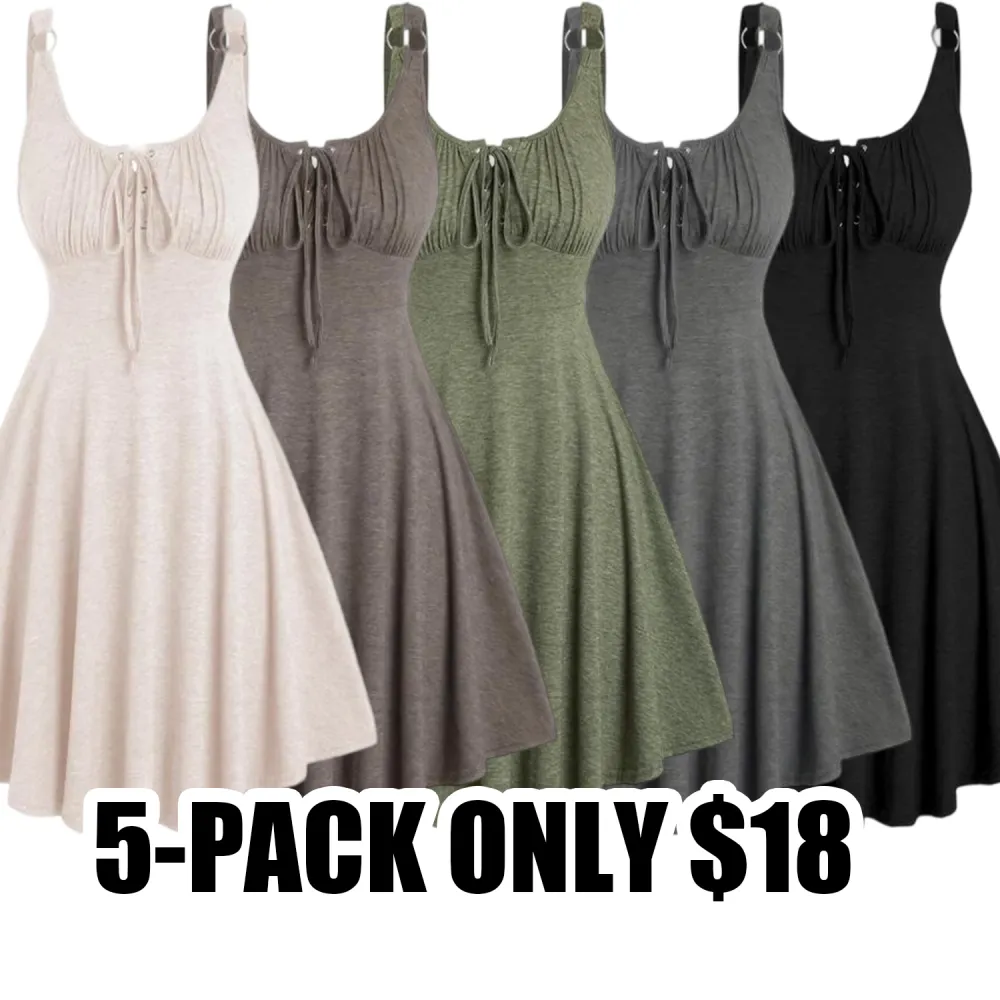 Women's Lace-Up A-Line Tank Dress – Casual Sleeveless O-Ring Summer Dress for Daily & Vacation Wear